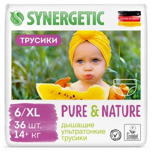 Подгузники-трусики детские "Pure&Nature", дышащие, размер 6/xl, 14+ кг Synergetic