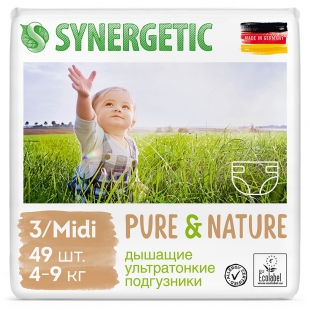 Подгузники детские "Pure&Nature", дышащие, размер 3/midi, 4-9 кг Synergetic