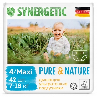 Подгузники детские "Pure&Nature", дышащие, размер 4/maxi, 7-18 кг Synergetic