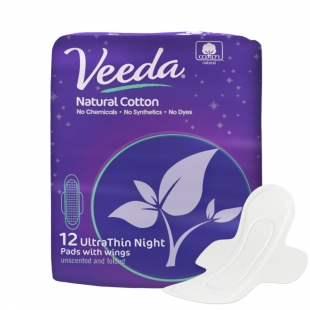 Прокладки ультратонкие с крылышками "Veeda" ночные UltraThin Pads с натуральным хлопком Veeda